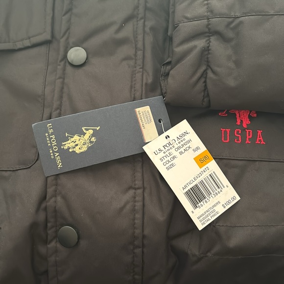 NWT U.S. Polo Assn. Boys Black Coat with Detachable Fur Hood - Picture 7 of 8